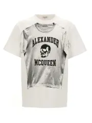 [Mcqueen] Mcqueen-Logo Print T Shirt Bianco/Nero-Uomo S White/Black