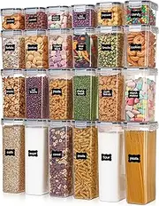 Airtight Food Storage Containers with Lids, Vtopmart 24 pcs Plastic Kitchen and Pantry Organization Canisters for Cereal, Dry Food, Flour and Sugar, BPA Free, Includes 24 Labels