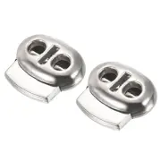 Cord Lock Stopper End 6Pcs Plastic Double Hole Stopper Spring Toggle Silver