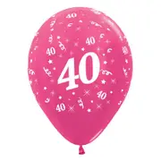 40th Birthday Metallic Fuchsia Latex Balloons 25 Pack