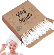 Cotton Swab,Double-Sided Bamboo Cotton Swabs 100 Count - Eco-Friendly Cotton Swabs for Ears, Natural Absorbent Cotton Buds for Makeup and Cleaning Homraa