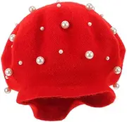 [BESPORTBLE] Luxury Cashmere Pearl Beret Heavy Work Beret Beaded Rivet Wool Hat for Women Red
