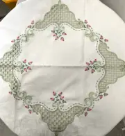 Embroidered Tablecloth / Centrepiece 36 x 36 inches Square Green / Pink White