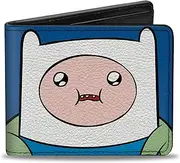 [Buckle-Down] Cartoon Network Bi-Fold Wallet with Standard Billfold and Card Slots, Adventure Time Jake and Finn Face Close Up Blue, Vegan Leather, Blue, 4.0" x 3.5", Casual