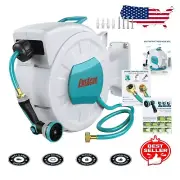 Retractable 100ft Garden Hose Reel with 10 Pattern Nozzle - Auto Rewind & Wal...