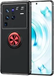 [YukeTop] Cover for Oppo A96 Case, Soft TPU, Drop-Resistant, Rear Ring Holder, Cover Protection for Oppo A96.(Black+Red)