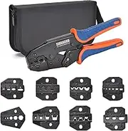 SWANAMB Wire Crimping Tool Set Ratcheting Wire Crimper Tool with 9pcs Interchangeable Dies For End-sleeves Ferrule and Insulated and Non-insulated Connectors Terminal Orange and Blue
