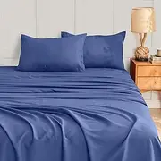 LINENOVA 4 Piece Double Bed Sheet Set- 1200TC Ultra-Soft Microfibre Bed Sheets - Fitted Sheet & Flat Sheet & 2 Pillowcases- Wrinkle, Fade, Stain Resistant - Deep Pocket (Navy, Double)
