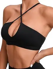 [KEOYA] Women's Sexy Cutout Deep V Sport Bra Strappy Criss Cross Backless Workout Bralette Padded Crop Tank Top