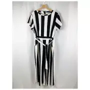 Boohoo Women's Jumpsuit UK 20 (US 16) Black & White Stripe Wide Leg Short Sleeve