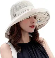 Summer Mesh Sun Hats for Women UV Protection Wide Brim Packable Beach Bucket ...