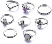 [YiyiLai] Vintage V Shape 8PCS Rhinestone Stackable Knuckle Midi Rings Set