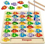 [Coogam] Magnetic Alphabet Numbers Fishing Game, Wooden ABC Letter Numbers Color Matching Puzzle Fine Motor Montessori Educational Toy for Preschool 3 4 5 Year Old Toddlers