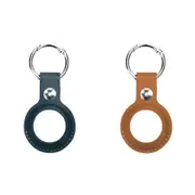2PK Laser Vegan PU Leather Key Ring Holder/Protector For Apple AirTag Blue/Tan