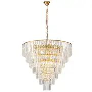 Gold Crystal Chandelier Pendants Brass Spiral Glitz 17 Lights Celestial Lighting 7 Tier