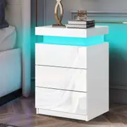 Alfordson Bedside Table RGB LED Nightstand 3 Drawers 4 Side High Gloss White