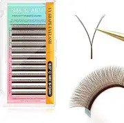 NAGARAKU YY Eyelash Extensions Brown Color Y Lash 0.07mm C Curl Mix Tray 8-12mm Premade 4D Easy Fan Russian Volume Cluster 12 Rows Pre Fanned Wispies Crisscross Eye Lashes