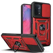 case For Oppo A74 5G /A93 5G /A54 5G Slide Camera Lens Protection and Built in 360 Rotatable Ring Holder - Red