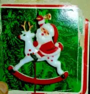 Vtg Rare Plastic Santa Riding Rudolph Reindeer Mechanical Pull String Pin New