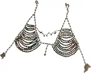 [UxicRuya] Body Chain Bra Multi Layer Chest Necklace Breathable Fashion Creative for Women Lady Colorful Beads Chain Bra for Carnivals