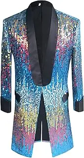 [SWJGLITTR] Mens Sequin Show Tux Dress Coat Shiny Party Prom Suit Jacket Festival Tuxedo Sport Blazer Coat