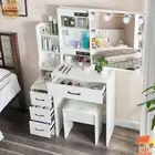 White Dressing Table with Mirror and Stool Makeup Desk with Dimmable LED Lights