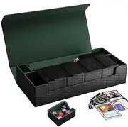 Trading Card Mat Case TCG Deck Case Holds 800+ Sleeved Cards for MTG, Uno, One Pice TCG, YuGiOh Cards, Sport Cards with TCG Deck Box and Strong Magnet Closure (Black/Green)