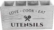 Cabilock Storage Box Spoons Kitchen Countertop Organizer Tableware Storage Cage Utensil Drying Rack Silverware Cutlery Cup Silverware Holder Rustic Wood Storage Basket Wooden White