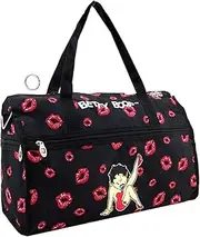[Betty Boop] Red Lips Duffle Bag Tote, Black, Large, Duffle Bag