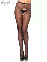 Leg Avenue Black Fishnet Crotchless Pantyhose stockings Plus Size 16-22