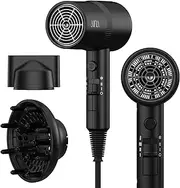 AINA Hair Dryer with Diffuser, Blow Dryer for Women | Advanced Ionic Technology, Ceramic Coating | Cold Shot Features Turbo Heat for Fast Drying and Shine (Black)
