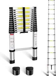 Telescoping Ladder, 16.5 FT Aluminum Collapsible Extension Ladder, 330 LBS Capacity Replace with 2 Non-Slip Feet, Portable Multi-Purpose Compact Ladder for Home, RV, Loft, Outdoor Work