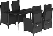 Outdoor Dining Set, Garden Setting Table and Chair Patio Conversation Set Furniture 5 pcs with Cushions Black Poly Rattan