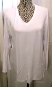 Pure Amici Blouse Womens White V Neck Long Sleeve Bamboo T-Shirt NWT Size XL