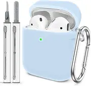 [Woyinger] for AirPods Case Cover, Come with Cleaner Kit, Soft Silicone Protective Cover with Buckle, Compatible with Apple AirPods 2nd 1st Generation Charging Case, Front LED Visible, Sky Blue