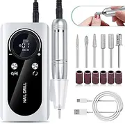 Electric Nail Drill Machine, 45000RPM Rechargeable Electric Nail File Machine, Professional Acrylic Nail Drill, Portable Nail Drill Kit, Cordless Efile with Bits Kit and Smart LCD Screen
