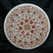 Round Marble Coffee Table Top Carnelian Stone Inlay Work Sofa Table for Home