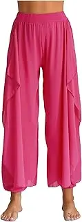 [TiaoBug] Womens Flowy Drape 2 Layers Pants Elastic Waistband Chiffon Yoga Sports Belly Dance Harem Bloomers