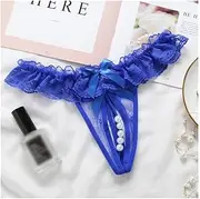 [LINYAXIA] Thong Lingerie for Women Open Crotch Low Waist Pearl Thong Ladies Panties with Beadings Thong Sexy Body Decorated Chain