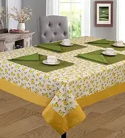 Shades of life Yellow Small Floral Printed Cotton 60 108 inch Dining Table Cover (8 Seater)