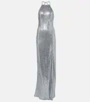 [The New Arrivals Ilkyaz Ozel] The New Arrivals Ilkyaz Ozel Aether sequined halterneck gown AU 14 silver
