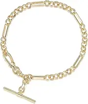 [Generic] Chain Link Bracelet with T-Bar & Slim Albert Clasp – 14K Gold, 7.5 Inch, 5mm Belcher Link Charm Bracelet, Real Gold Plated