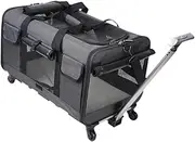 Cat Carrier on Wheels Rolling Cat Carrier Portable Breathable Cat Trolley Box Folding Travel Bag for Kitten Small Animals, Dark Gray