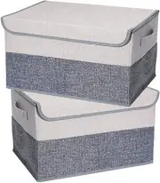 2 Pack Foldable Storage Cube Bins Boxes with Lids and Handles Baskets Linen | AU