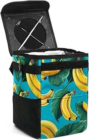 Car Trash Can with Lid,Bag Hanging Storage Pockets Leak-Proof,Portable Garbage Bin,Banana Tropical Leaf Fruit