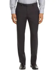Hugo Boss Mens Regular Fit Leenon1 Flat Front Wool Dress Pants 40 Dark Grey