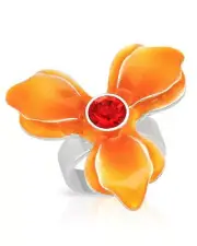 NEW PILGRIM SKANDERBORG, DENMARK Crystal Adjustable Ring w/ Orange Enamel
