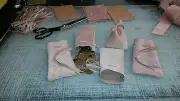 Medieval Larp SCA Pagan Reenactment Pink Leather DRAWSTRING MONEY POUCH BAG