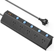 Power Board Surge Protected with Individual Switch, Powerboard with 5 AC Outlets 4 USB Ports (2 USB C), 1700J Surge Protector, 1.5M Extension Cord for Home and Office, Black