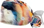 [YTYVAGT] 2-Pc,Gourd-Shaped Working Cap,Fisherman Hat with Buttons and Cotton Sweatband,Abstract Wolf Watercolor Dog
